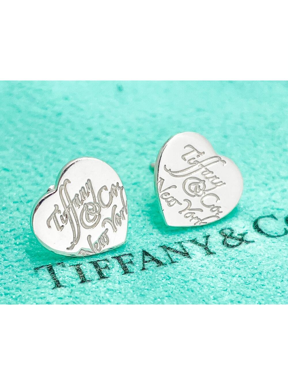 Tiffany & Co. New York Notes Heart Stud Earrings Sterling Silver